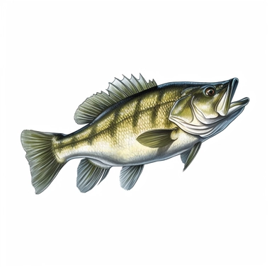 largemouth bass, clipart cartoon, isolated figure, isolated graphic, no shadows, isolated on white background, now shadows or external detail, only the largemouth bass with nothing else