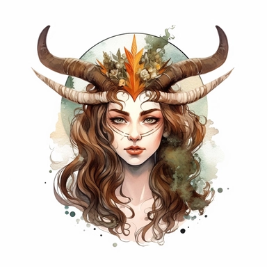 capricorn zodiac sign, earth colors, goddess women, realistic watercolor style art, clipart, zodiac sign, epic, mystic, white background, detailed, 8k