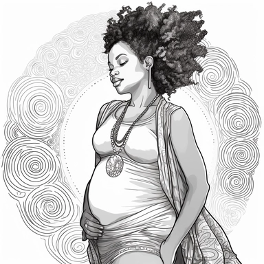 coloring page . Beautiful black woman .pregnant baby bump showing , beautiful, clipart, school background, detailed, happy, glamorous