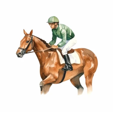 realistic horse racing with jockey watercolor clipart single design, 8k