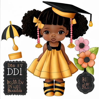 clipart, transparent background, baby girl diva, kindergarten graduation, 300dpi