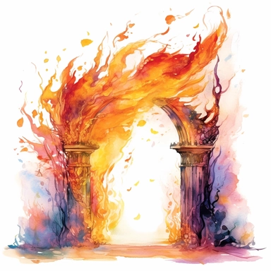 watercolor fire Fairy Gate, flame around, detailed, hd, clipart