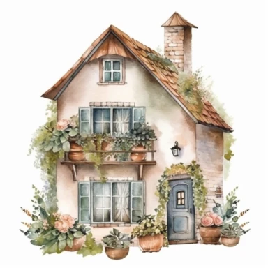 boho home clipart. watercolor, hyperrealistic, 4k, high quality, light pastel colors, romantic, delicate, feminine, lots of details