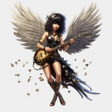 a beautiful fairy dressed as a rock n roll rock star, big wings, clipart, full body image, hyper realistic,