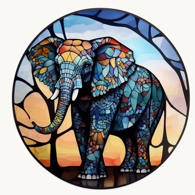 Stained Glass elephant ornament,in the style of circular, артур скижали-вейс, animated mosaics clipart on a white background, shutterstock contest winner, generative art, detailed painting, digital illustration, photoillustration isolated on white background, digital watercolor