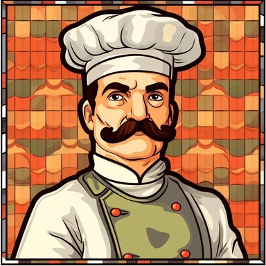 chef with a mustache cartoon image, chef png clipart, in the style of photo taken with nikon d750, animated mosaics, suburban ennui capturer
