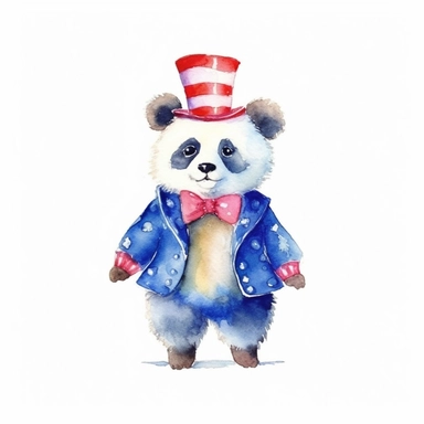 cute panda in circus costume watercolor illustration, in the style of watercolor illustrations,funny, energetic,ben wooten style, full body,sharp focus throughout, aquarellist, charming illustrations, illustration, painted illustrations, transparency and opacity,isolated white background, clipart most popular on etsy, book illustration, featured on dribble,print on demand image, PNG tranparent background,composition medium shot, no text