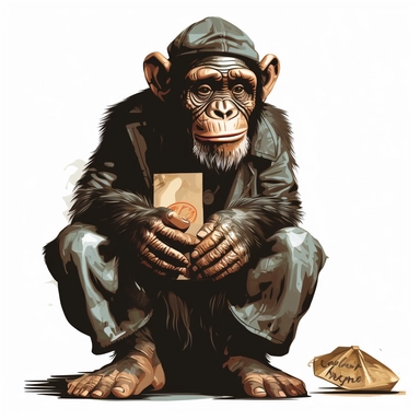 chimpanzee sat on the street begging for money clipart image