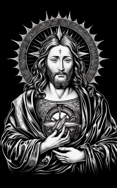 jesus holy heart clipart, in the style of black and white realism, traumacore, tachist, stencil-based, creative commons attribution, dark navy and gray, flawless line work