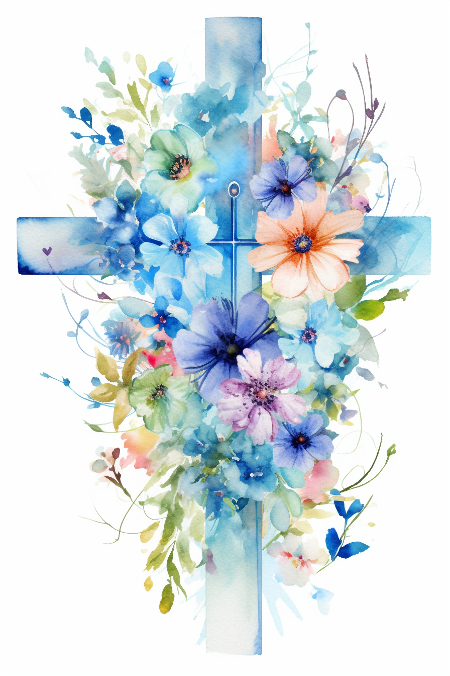 Photo Watercolor Wildflowers Cross Clipart, Blue Flowers Cross, Meadow 