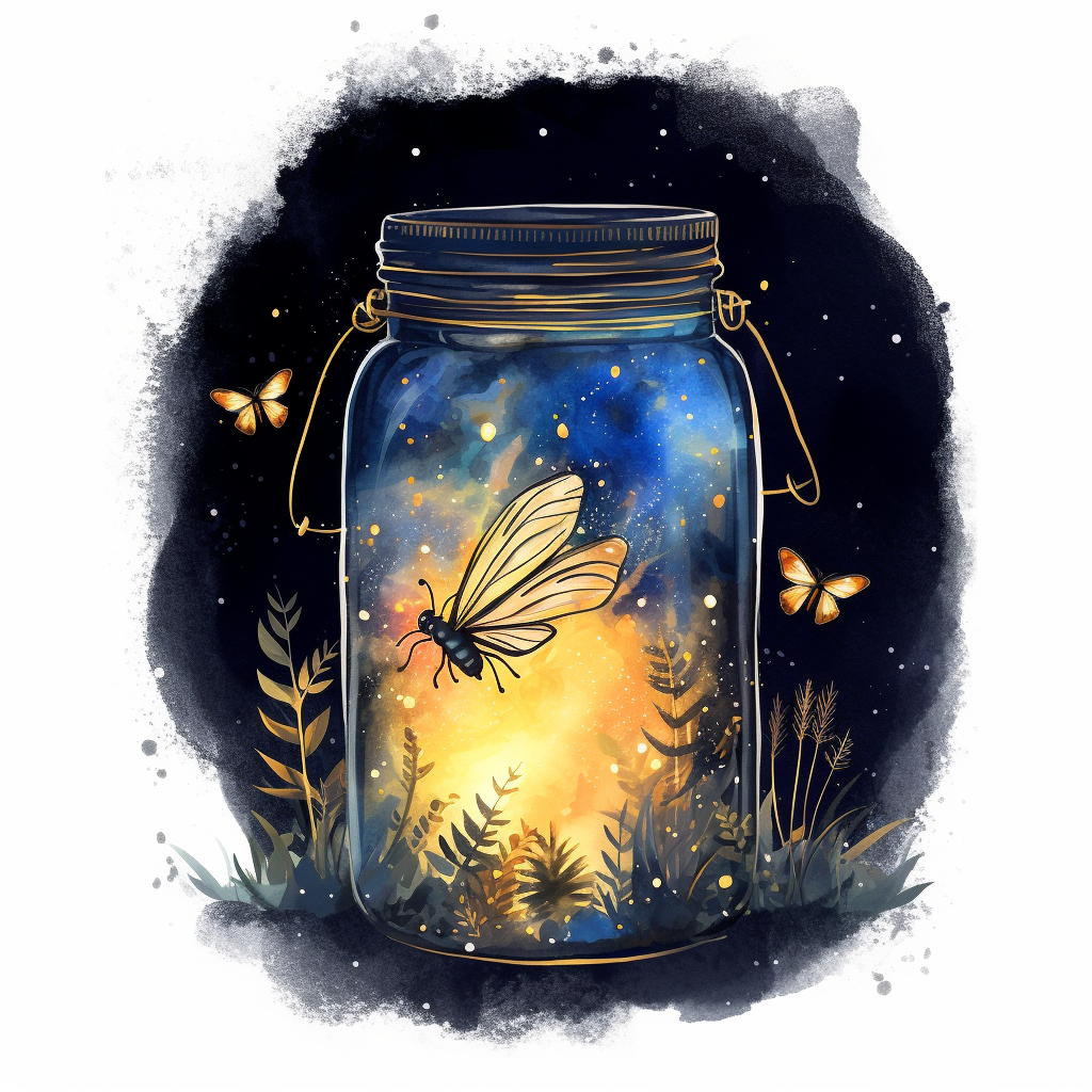 mason jar, fireflies, , watercolor, clipart - Clip Art Library