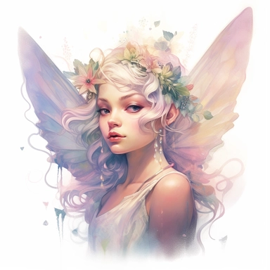 Fairy, clipart, intense white and deep pastel colors, dnd, watercolor, no background, isolated on a white background, self contained, well defined edges, by amy sol and magali villeneuve and susan bourdet and ross tran, spaced out, glowy, intricate, 8k