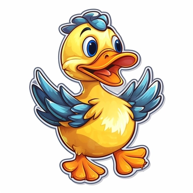 clip art sticker, cheerful duck, vibrant, on white background