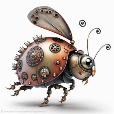 clip art of steampunk style a single ladybug spreading its wings, no text, white background