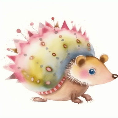 beautiful cute whimsical brown hedgehog, hedgepig, Erinaceus, realistic, photorealistic, simplified, simplistic, doodled by a child, doodle, folk art, watercolor texture, soft brush strokes, clipart on white background, high resolution, free margins