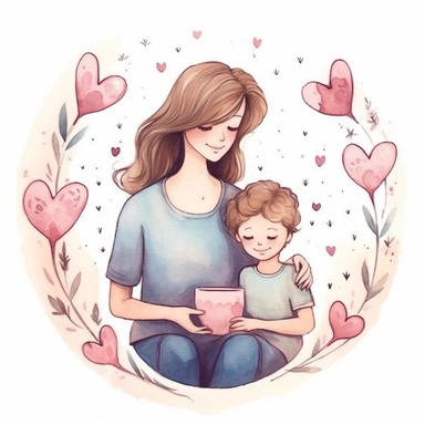 clipart, white background, Mother's Day, heart, boy and girl, etsy png, decor art, printable art, stickers, illustrations, arts Whimsical Illustration