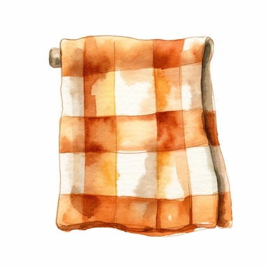 watercolor clipart of a cream-colored gingham tea towel, vintage homely vibes, isolated on white background