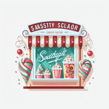 vector sticker design, Christmas Candy Shop clipart, white background, flat colors