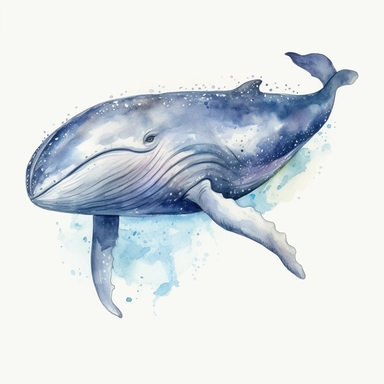 watercolor happy whale clipart, blue whale clipart , original hand drawing, style of the artwork, mood of the artwork, white background, 8K quality, ultra detailed , clipart, white background, High Quality, ultra detailed