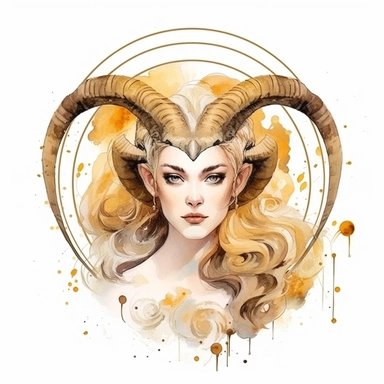capricorn zodiac sign, goddess women, realistic watercolor style art, clipart, zodiac sign, epic, mystic, white background, in golden frame, detailed, 8k