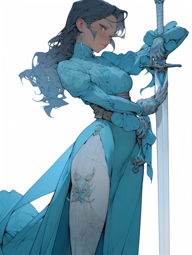 the Beauty wielding a sword, snapshot realism, fierce femenine pose,mercilessly,transparent background png clipart, in the style of mote kei, moody colour, changelingcore, ,calligraphy-inspired, uhd image, gongbi, China water colour