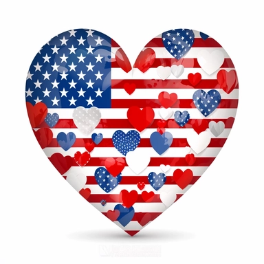 american patriotic flag love heart clipart illustration, centred, vibrant colors, red, white and blue, add the flag, on a white background, no watermark, no logo, no writing