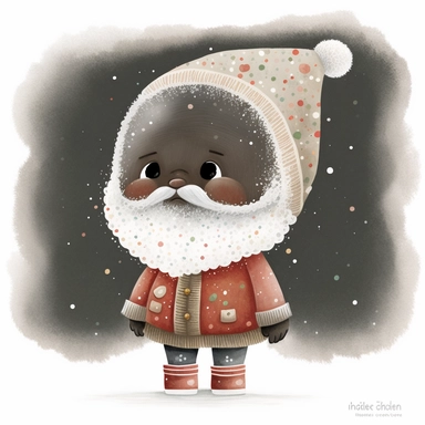 A watercolor painting of a cute black skin Santa Claus , father Christmas, full body image, cute detailed digital art, inspired by nicoletta ceccoli, by Kubisi art, whimsical and cute, by nicoletta ceccoli, cute detailed artwork, glimmering, adorable and whimsical, whimsical art, Clipart style, png style, svg style, blank white background, a solid white background