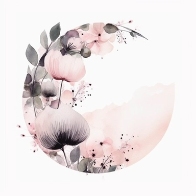 half a circle, minimal, pale pink watercolor flowers, wedding invite, clipart, white background, half circle