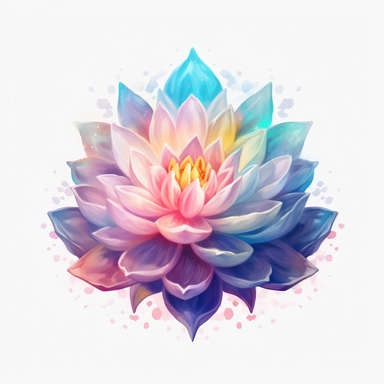 lotus flower, clipart, intense white and deep pastel colors, dnd, watercolor, no background, isolated on a white background, self contained, well defined edges, by amy sol and magali villeneuve and susan bourdet and ross tran, spaced out, glowy, intricate, 8k
