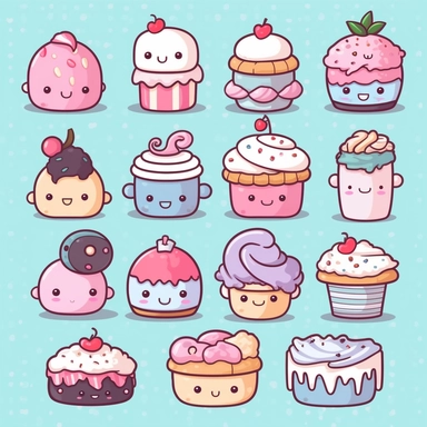 cute kawaii bakery pastel clipart set transparent background