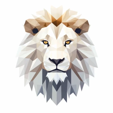 polygonal white lion head, clipart, on white background