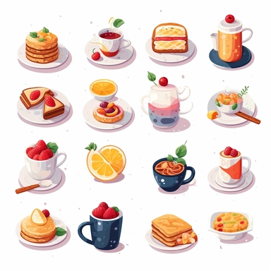 brunch, Flat Vector Cliparts Collection, white background
