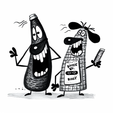 Hanna-Barbera illustrated Drunk Sausages, retro drunk character illustration, Volk Clip Books of Line Art, retro Frankfurters illustration, retro illustration, doodle art, design, line art, minimal character design, tattoo flash design, vintage Frankfurters illustration, black line, white background, 32K, retro illustration, retro advert illustration, black and white, minimal
