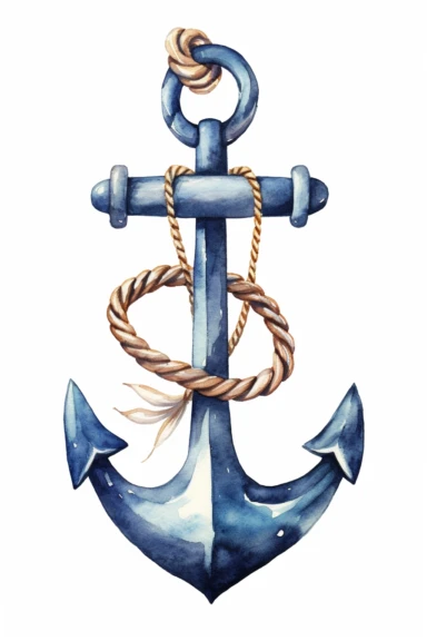 Nautical Navy Blue Anchor watercolor clipart cute isolated on white background