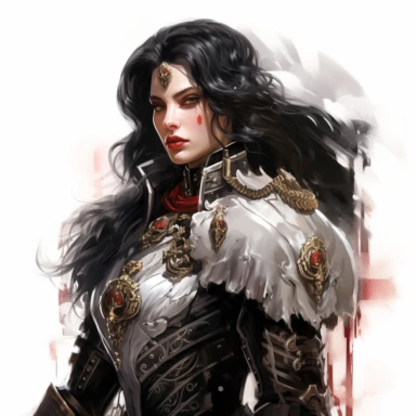 beautiful ADEPTA SORORITAS warhammer 40k fantasy character, dark hair, paint art style, clipart, white background, superrealistic, one of a kind