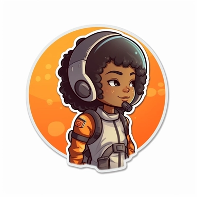 black girl astronaut on the moon, vector, clipart, sticker, defined outline, white background, character concept art from Harvest Moon