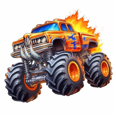 cartoon monster truck clipart isolated on a white background flames coming out of the back