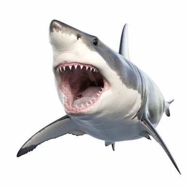 Clipart of a white shark with open mouth against white background