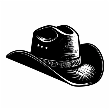 black, clipart, line art, silhouette of a cowboy hat