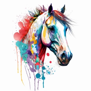 Colorful Paint Horse front head clip art with clean white background