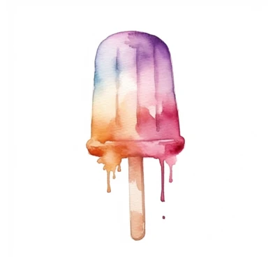watercolour, ice cream on a stick, soft and muted pastel nuances, clipart, high quality details, white background, 8k, f1
