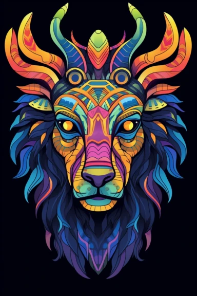 [2601228594733782] T Shirt Design, Deer Face Vector, Lion King Clipart, Symbol inspired by One Piece, vibrant color scheme, black background