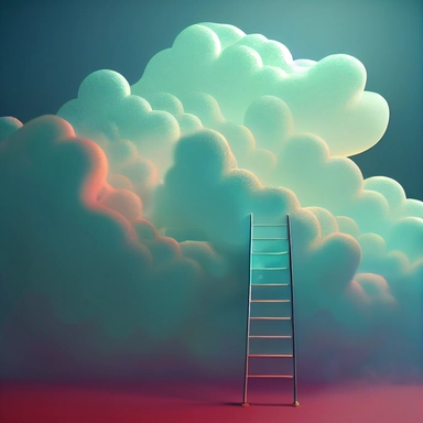 a ladder going up to a cloud in a blue room, an ambient occlusion render, trending on unsplash, clipart, quantum computing, unsplash photography, cute! c4d, mit technology review, that we would see in the essoldo, distant clouds, the black box, rigorous