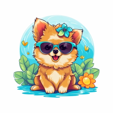 Bring the sunny vibes of summer to your designs with an adorable cartoon-style clipart of a Pomeranian enjoying the season against a clean white background. Envision a cute and playful Pomeranian with a big smile, bright eyes, and perhaps wearing a colorful sun hat or holding a beach ball. The clipart can capture the essence of relaxation and fun in the sun. Against the white background, the cartoon-style Pomeranian clipart will stand out, adding a touch of happiness and warmth to your summer-th