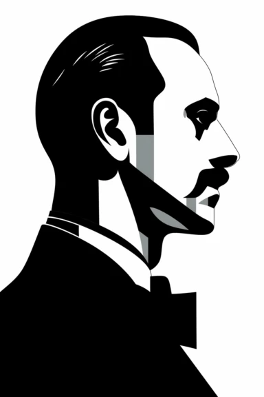 a black and white drawing of a man's face, inspired by Hermann Rüdisühli, computer art, football players butkus, clipart, side profile waist up portrait, biedermeier
