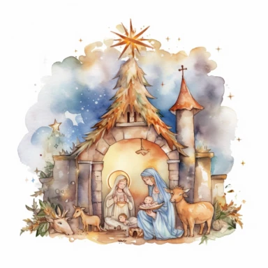 watercolor nativity scene clipart