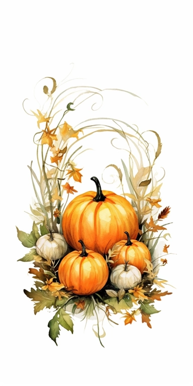round watercolor frame of pumpkins, clipart, white background. halloween theme