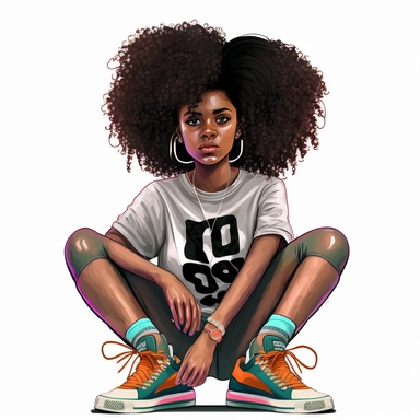 wide view, front view, low wide angle, portrait, Sport girl, athlectic shoes, Plus size , Fashion girl, African American, Afro girl clipart