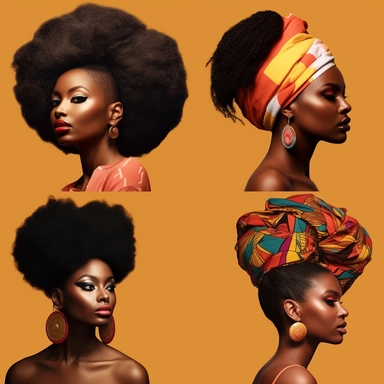 Eye-catching collage of black women in Pop Art style, featuring diverse hairstyles, fashion, and bold makeup, high-quality, clipart, empowering, vibrant, unique