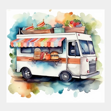 One Food Truck Watercolor Sublimation Clipart, Clipart, white background, no watermark, no text, no word,